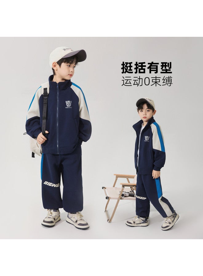 Bumblebee Boys' Spring/autumn Stand Collar Sweatshirt Set, Kids' Zip-up Hoodie Two-piece Outfit For Big Boys - Image 3