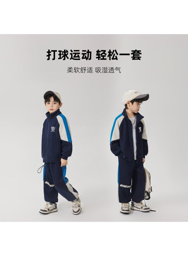 Bumblebee Boys' Spring/autumn Stand Collar Sweatshirt Set, Kids' Zip-up Hoodie Two-piece Outfit For Big Boys - Image 5