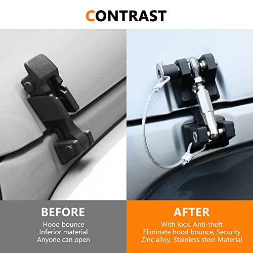 RERPRO Aluminum Hood Latches Lock for 20072018 Jeep Wrangler JK JKU Hood Latch Safety Catch Locking Kit Replacement Eliminate Hoods Flutter 1 Pair Black with 2 Keys - Image 3