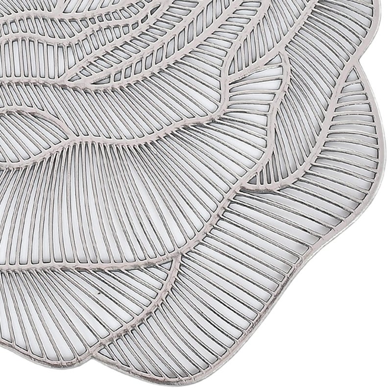 Dakshya Industries Dakshya Industries PVC Pack of 4 Rose Flower Design Placemats Cutwork Design for Kitchen Restaurant Dressing Table Mats and Dining Table Mats Silver - Image 3