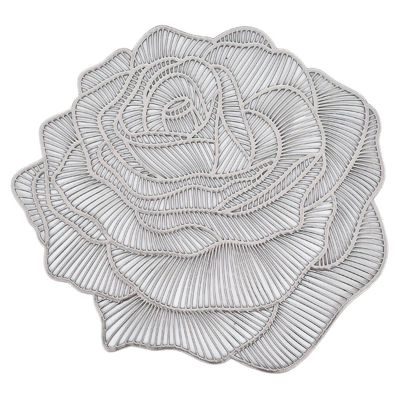 Dakshya Industries Dakshya Industries PVC Pack of 4 Rose Flower Design Placemats Cutwork Design for Kitchen Restaurant Dressing Table Mats and Dining Table Mats Silver - Image 5