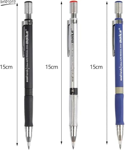 worison 3pc Multicolored 2B Mechanical Pencil Set with 2.0mm Tip – Includes 12 Black and 12 Multicolor Leads in Portable Storage Case for Writing, Drawing, Coloring, and Creative Work - Image 3