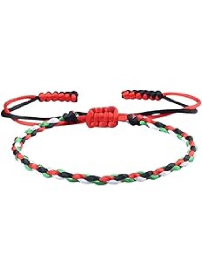 داديز أنجل سوار مضفر بمناسبة اليوم الوطني لدولة الإمارات العربية المتحدة - سوار قابل للتعديل مصنوع يدويًا بحبل أحمر وأخضر وأبيض وأسود للجنسين. - Image 1