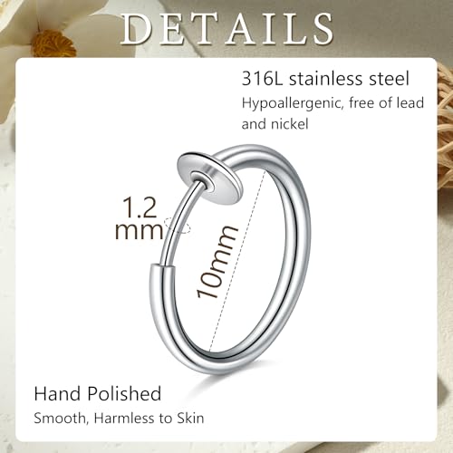 D.Bella Fake Nose Rings Hoop Clip on Spring Earring Stainless Steel Retractable Faux Helix Cartilage Ear Lobe Conch Earrings Nose Lip Ear Piercing Jewelry for Women Men - Image 2