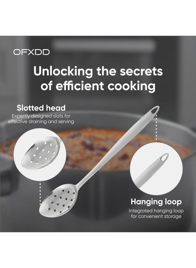 OFXDD Stainless Steel Slotted Serving Spoon - Long Handle Perforated Metal Spoon - Large Metal Cooking Spoon with Holes - Image 4
