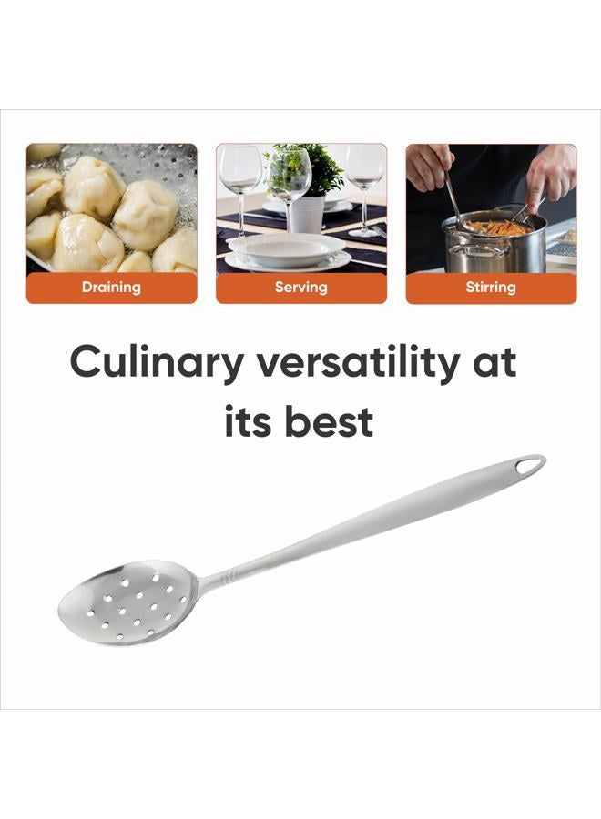 OFXDD Stainless Steel Slotted Serving Spoon - Long Handle Perforated Metal Spoon - Large Metal Cooking Spoon with Holes - Image 3