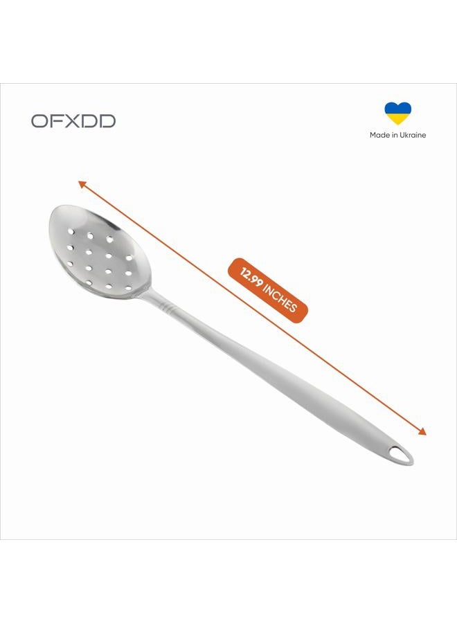 OFXDD Stainless Steel Slotted Serving Spoon - Long Handle Perforated Metal Spoon - Large Metal Cooking Spoon with Holes - Image 5