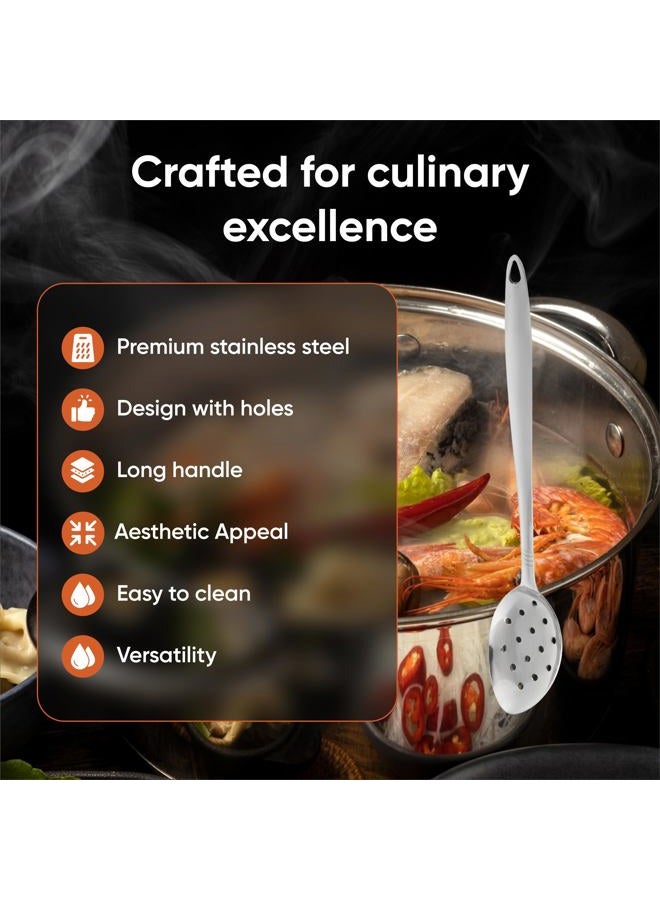 OFXDD Stainless Steel Slotted Serving Spoon - Long Handle Perforated Metal Spoon - Large Metal Cooking Spoon with Holes - Image 2
