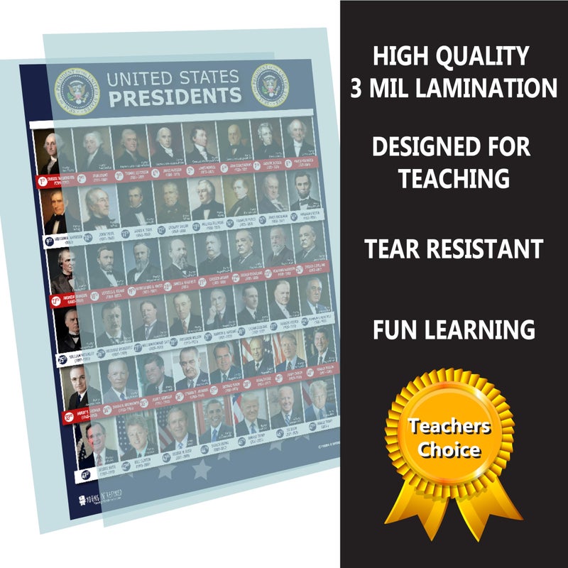 Young N Refined All Presidents of the united states Of America LARGE poster (18x24 in) COLOR PHOTOS chart LAMINATED Classroom LARGE school decoration learning history usa 2025 with 47th 2nd Term 18x24 - Image 3