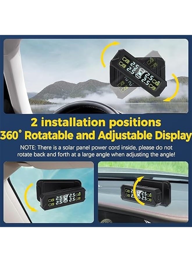 نظام مراقبة ضغط الإطارات TPMS ، نظام مراقبة ضغط الإطارات بالطاقة الشمسية اللاسلكية مثبت على الزجاج الأمامي مع 4 مستشعرات خارجية ، عرض حقيقي للضغط ودرجة الحرارة (0-81 PSI) - Image 4