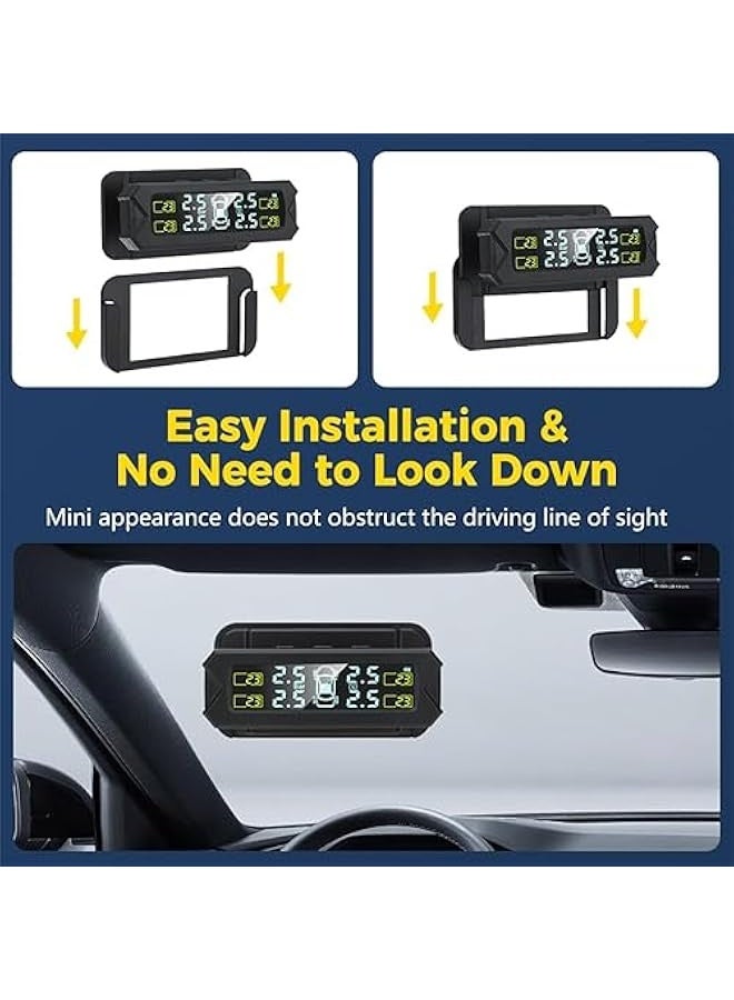 نظام مراقبة ضغط الإطارات TPMS ، نظام مراقبة ضغط الإطارات بالطاقة الشمسية اللاسلكية مثبت على الزجاج الأمامي مع 4 مستشعرات خارجية ، عرض حقيقي للضغط ودرجة الحرارة (0-81 PSI) - Image 2