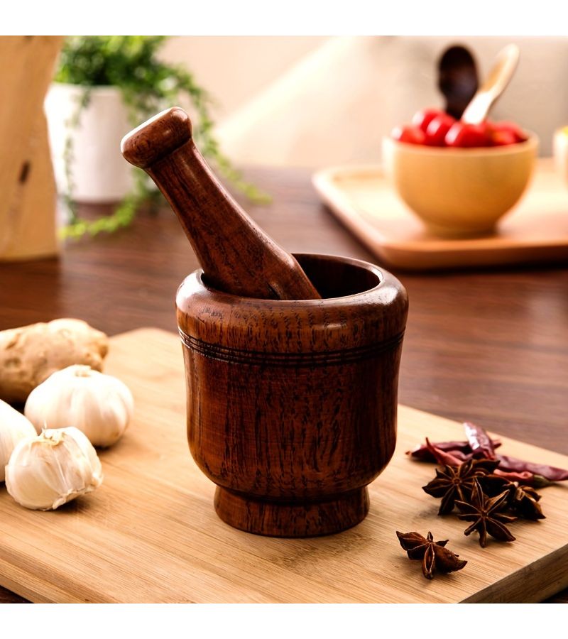 Manual Garlic Press Original Wood Masher Grinder Kitchen Tool - Image 1