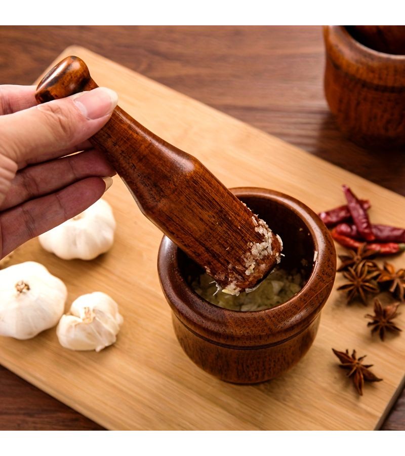 Manual Garlic Press Original Wood Masher Grinder Kitchen Tool - Image 2