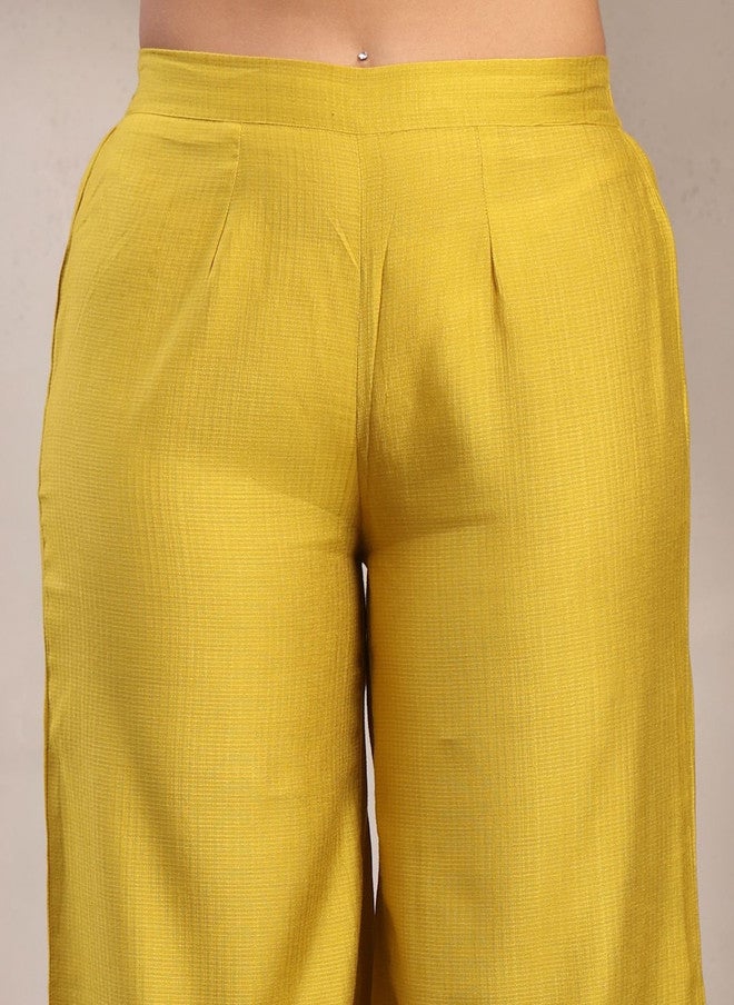 Indibelle Mustard Yellow Embroidered V-Neck Tunic and Trousers Co-Ords Set - Image 5