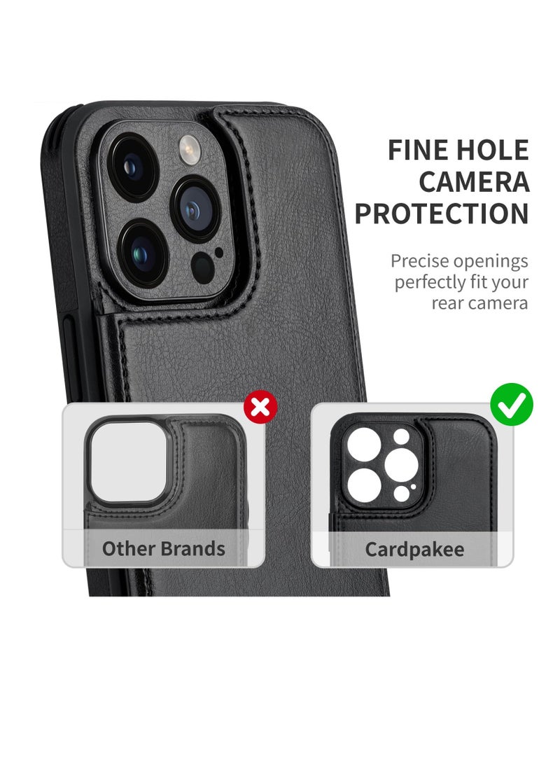 Excefore Leather Wallet Case for iPhone 15 Pro Max, Flip Cell Phone Cases with Wallet Card Holder & Leather Stand Card Slot, Suitable for iPhone 15 Pro Max (6.7" Black) - Image 3