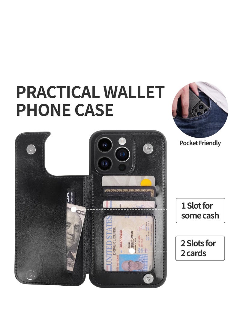 Excefore Leather Wallet Case for iPhone 15 Pro Max, Flip Cell Phone Cases with Wallet Card Holder & Leather Stand Card Slot, Suitable for iPhone 15 Pro Max (6.7" Black) - Image 4