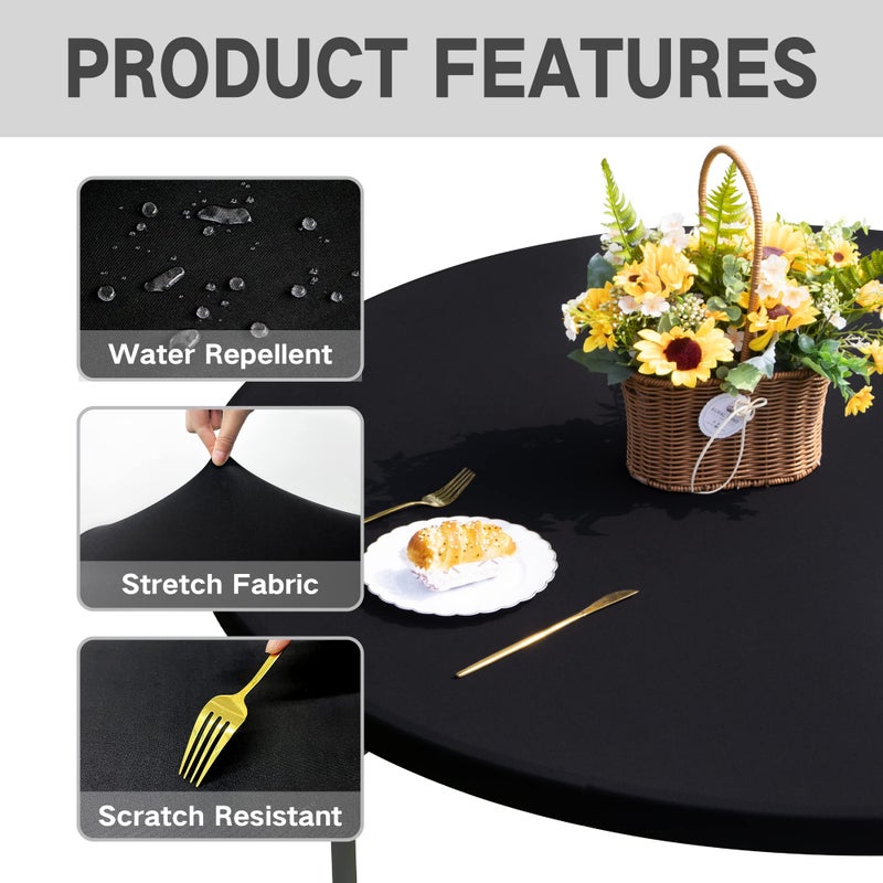 Nacuci Round Fitted Table Cover Elastic Tablecloth 5ft Stretch Spandex Table Top Cover for Dining Indoor Outdoor Party Black 60 Inch - Image 4