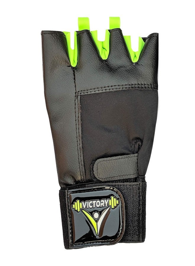 VICTORY Gym Gloves for Men & Women, Leather Weight Lifting Gloves for Gym Workout, Training and Exercise with Pullers, Sport Glove, Fitness Gloves, Hand Gloves - Free Size, Green - Image 4