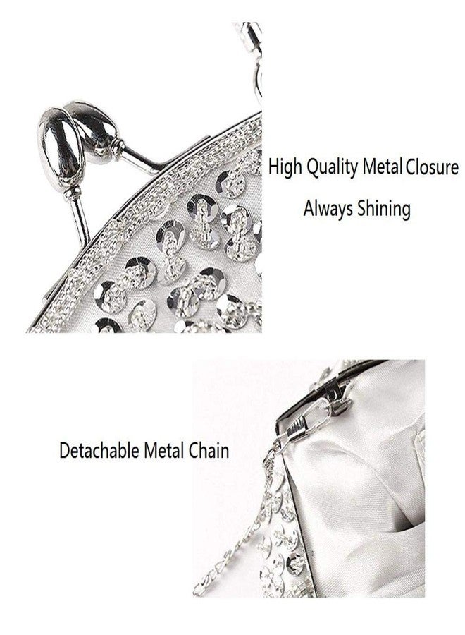 Gets Noble Beaded Sequin Flower Evening Purse Large Clutch Bag Handbag for Women (Silver) - Image 3