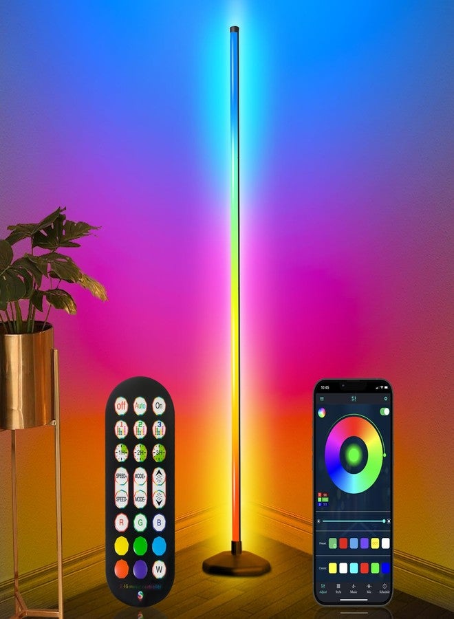 كينغسوم مصباح أرضي بزاوية LED من KingSom، مصباح أرضي RGB قابل للدوران 360 درجة مع تحكم عبر تطبيق وجهاز تحكم عن بعد، 16 مليون لون وأكثر من 398 وضعًا، مزامنة الموسيقى والوقت، مصباح أرضي LED لغرفة النوم - Image 1