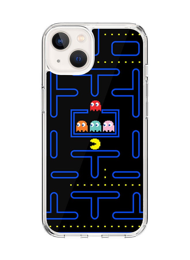 Stylizedd Classic Clear Case for Apple iPhone 14 Hybrid Soft Case Flexible Edges Anti Drop TPU PC Gel Thin Transparent Cover [ Designed for Apple iPhone 14 ] - Pacman Full Print  - Image 1