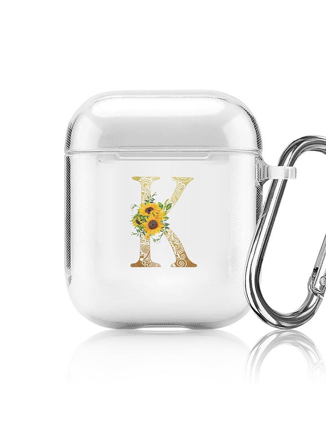 Stylizedd Classic Clear printed Case for Apple Airpods 2 / 1 Soft TPU Gel Thin Transparent Flexible Cover - Custom Monogram Initial Letter Mandala Floral Pattern Alphabet - K (Clear ) - Image 1