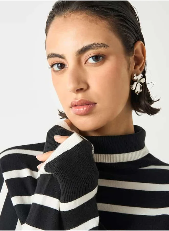 2Xtremz 2Xtremz Striped High Neck Jumper with Long Sleeves