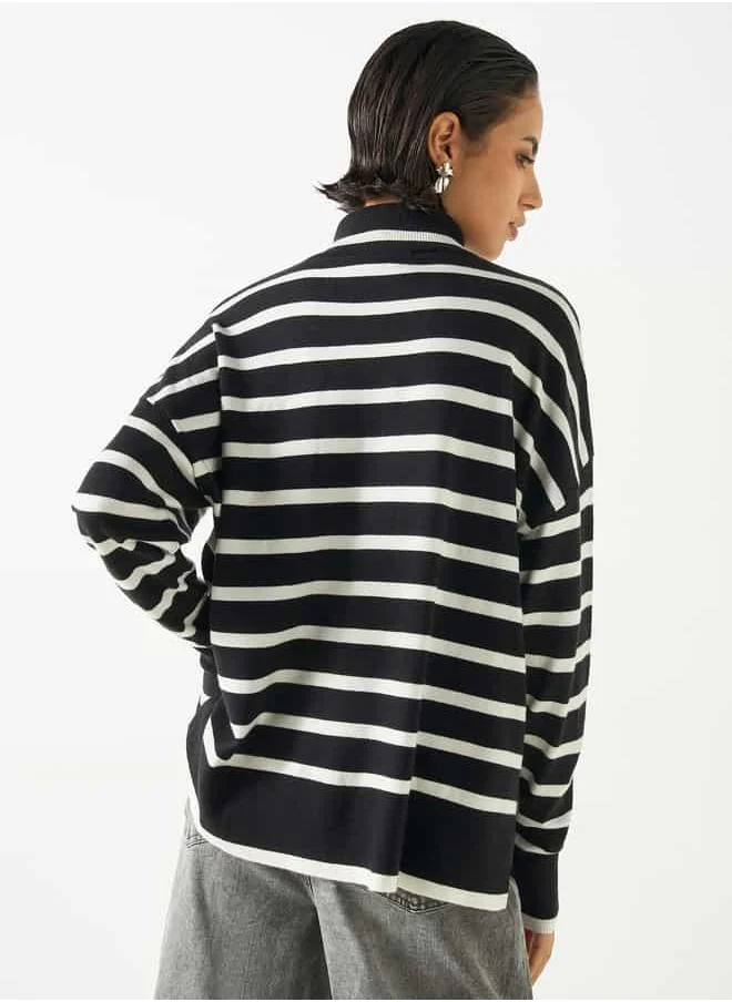 2Xtremz 2Xtremz Striped High Neck Jumper with Long Sleeves