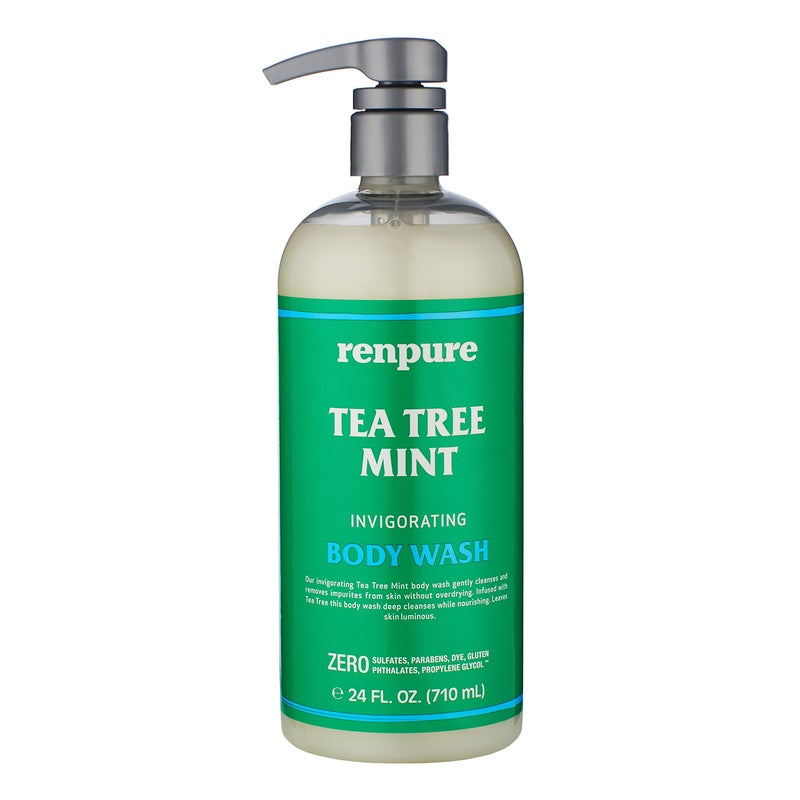 Renpure Original Tea Tree Essential Oil Peppermint Moisturizing Body Wash With Pump for Dry Sensitive Skin Decongest Pores Sulfate Free Body Wash Liquid Hand Soap For Men Women
