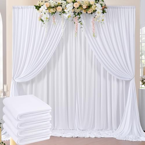 NSSONBEN 20ft x 10ft Wrinkle Free White Backdrop Curtains for Parties, Polyester Photo Backdrop Drapes 4 Panels 5x10ft for Wedding Graduation Birthday Party Photography Background - Image 1