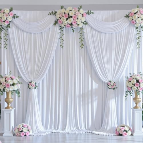 NSSONBEN 20ft x 10ft Wrinkle Free White Backdrop Curtains for Parties, Polyester Photo Backdrop Drapes 4 Panels 5x10ft for Wedding Graduation Birthday Party Photography Background - Image 4