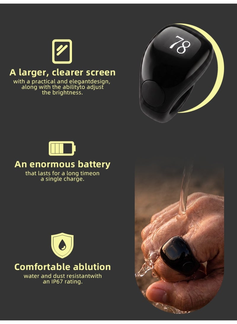 Slema Salam Smart Tasbih Ring – Counter up to 99999, Prayer Time Alerts, Tasbih Reminder, Long-Lasting Battery, Water & Dust Resistant black - Image 3