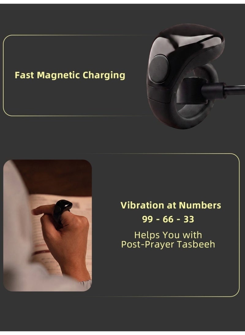 Slema Salam Smart Tasbih Ring – Counter up to 99999, Prayer Time Alerts, Tasbih Reminder, Long-Lasting Battery, Water & Dust Resistant black - Image 5