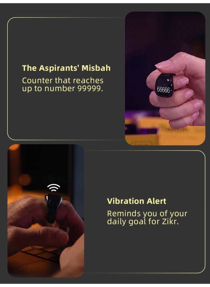 Slema Salam Smart Tasbih Ring – Counter up to 99999, Prayer Time Alerts, Tasbih Reminder, Long-Lasting Battery, Water & Dust Resistant black - Image 4