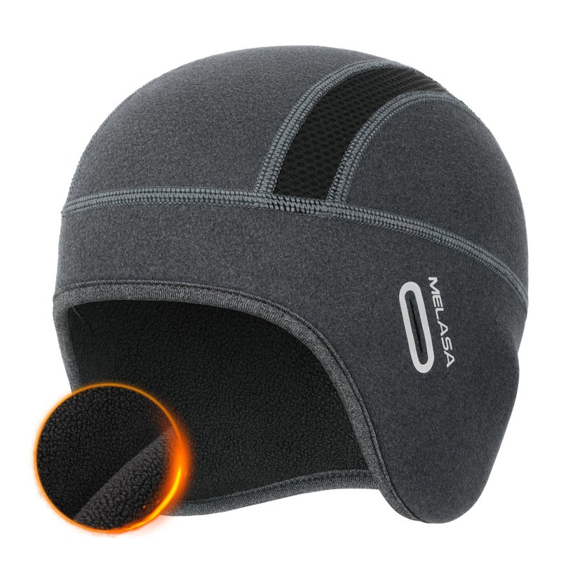 MELASA Thermal Fleece Skull Cap Beanie with Glasses Holes, Ear Warmer Helmet Liner, Winter Cycling Bike Hat for Men Women Dark Gray - Image 1