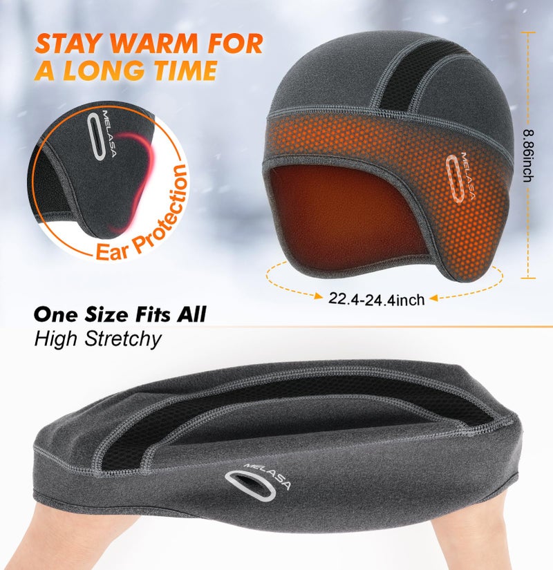 MELASA Thermal Fleece Skull Cap Beanie with Glasses Holes, Ear Warmer Helmet Liner, Winter Cycling Bike Hat for Men Women Dark Gray - Image 5