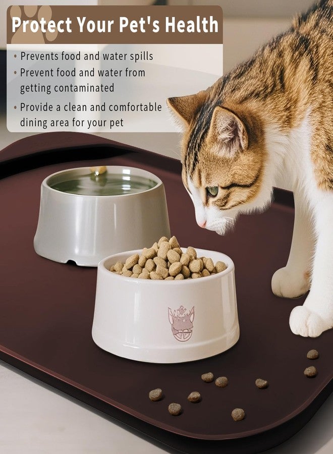 SMILOOL Silicone Pet Feeding Mat with Raised Edge & Residue Collection Pocket for Food and Water, Dog Bowl Mats, Cat Bowls Placemat with High Lip for Floor Waterproof, 19 x 12 x 0.7 Dark Brown - Image 5
