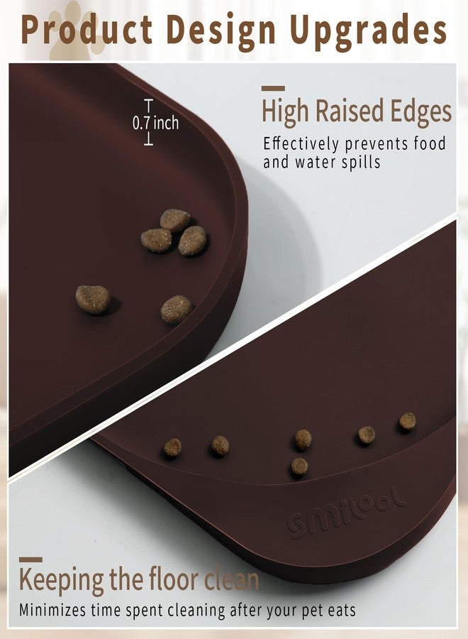 SMILOOL Silicone Pet Feeding Mat with Raised Edge & Residue Collection Pocket for Food and Water, Dog Bowl Mats, Cat Bowls Placemat with High Lip for Floor Waterproof, 19 x 12 x 0.7 Dark Brown - Image 2