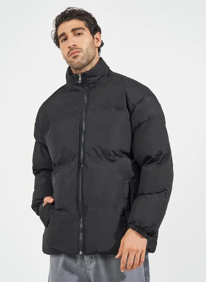 Styli Quilted High Neck Heavy Puffer Jacket with Front Zip