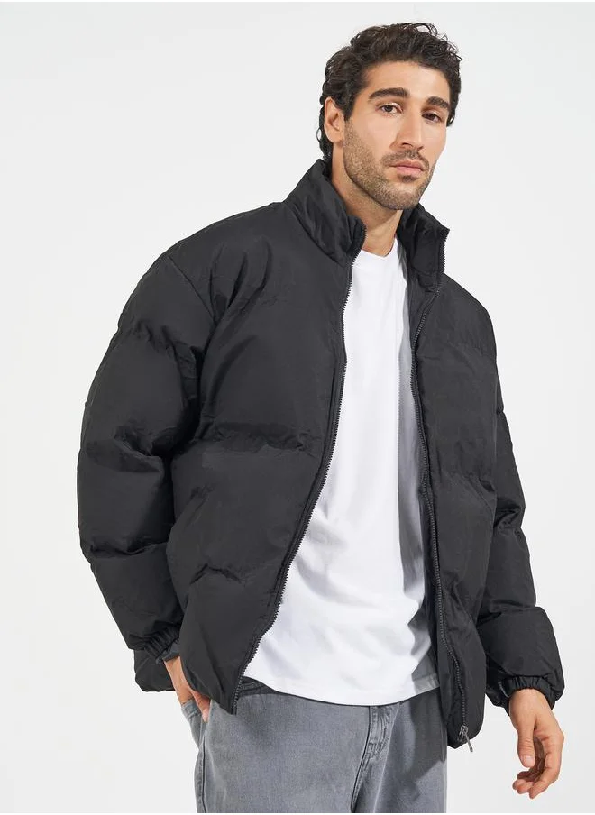Styli Quilted High Neck Heavy Puffer Jacket with Front Zip