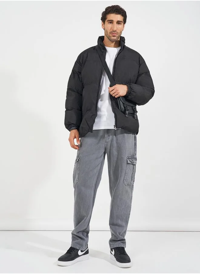 Styli Quilted High Neck Heavy Puffer Jacket with Front Zip