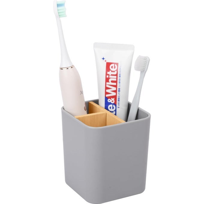 BAMBOO TOOTHBRUSH HOLDER FOR BATHROOMS 3 SLOTS TOOTHBRUSH AND TOOTHPASTE HOLDER BATHROOM COUNTER ORGANIZER FOR ELECTRIC TOOTHBRUSHES FLOSS RAZORS GRAY