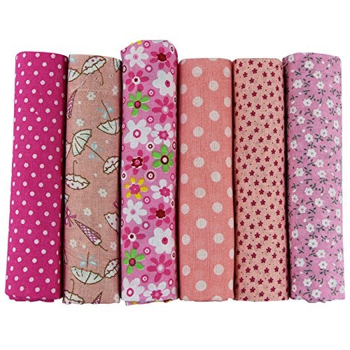 UOOOM 6pcs 50 x 50cm Patchwork Cotton Fabric DIY Handmade Sewing Quilting Fabric Different Designs (Tone-Pink) - Image 1