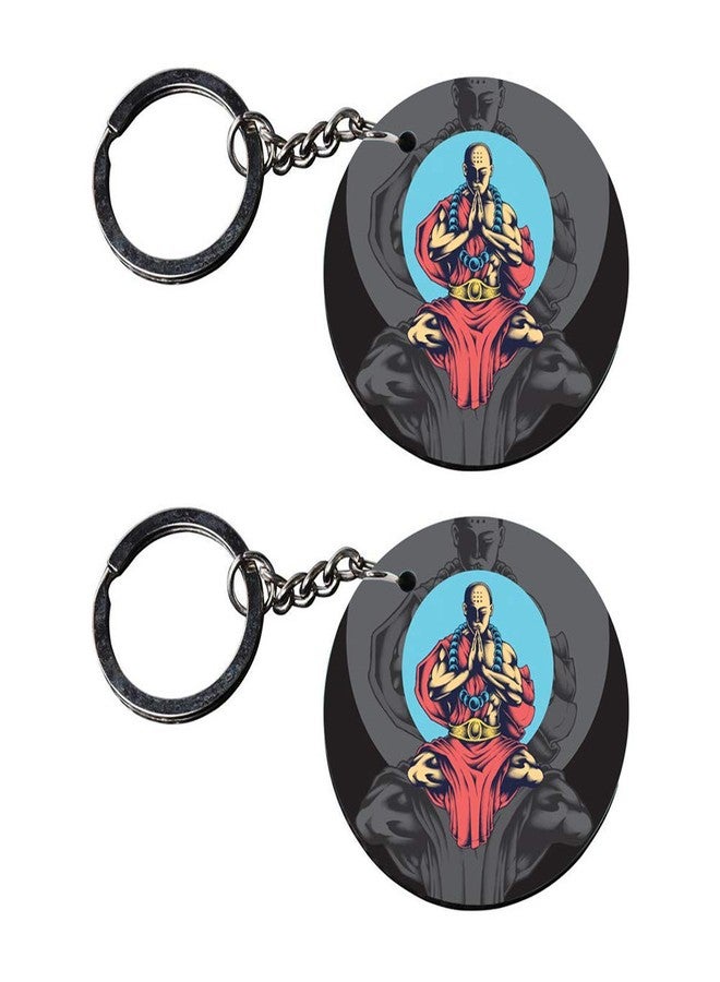 Tinywalk Set of 2 | Circle Shape Printed Wooden Keychains Prayer Man | Circle Shape keyrings | Circle Shape Keychains| Printed keyrings - Image 2