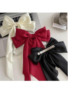 Lesha 5 PCS Hair Bows for Women, Big Bow Hair Clips for Girls, Silky Satin Hair Bows Clips Oversized Long Tail, Large Hair Barrettes Cute Aesthetic Hair Accessories(White, Pink, Red, Purple, Black)  - Image 2