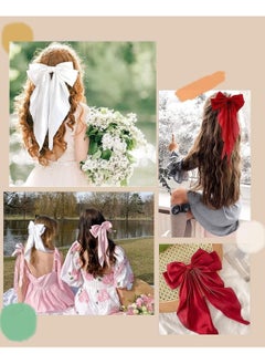 Lesha 5 PCS Hair Bows for Women, Big Bow Hair Clips for Girls, Silky Satin Hair Bows Clips Oversized Long Tail, Large Hair Barrettes Cute Aesthetic Hair Accessories(White, Pink, Red, Purple, Black)  - Image 3