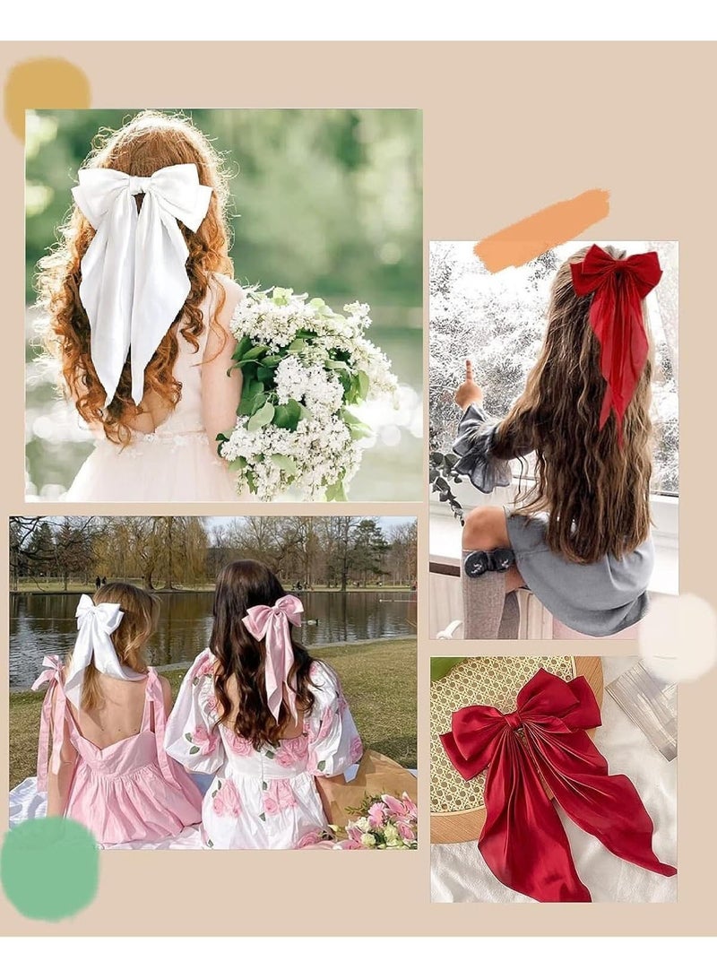 Lesha 5 PCS Hair Bows for Women, Big Bow Hair Clips for Girls, Silky Satin Hair Bows Clips Oversized Long Tail, Large Hair Barrettes Cute Aesthetic Hair Accessories(White, Pink, Red, Purple, Black)  - Image 3