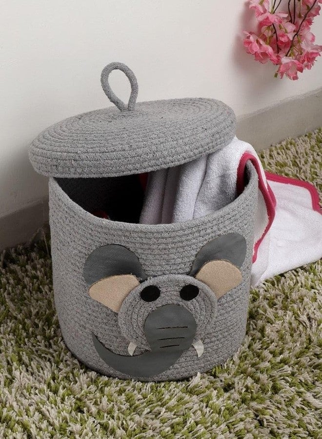 Rosslyn Kids Lid Basket with Beautiful Characters - Rope Storage Basket for Baby Diaper, Stuffed Animal Storage Bin Rope Basket for Kids Toy - Baby Laundry Baskets with lid - Elephant - Image 2
