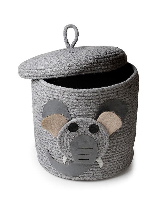 Rosslyn Kids Lid Basket with Beautiful Characters - Rope Storage Basket for Baby Diaper, Stuffed Animal Storage Bin Rope Basket for Kids Toy - Baby Laundry Baskets with lid - Elephant - Image 1