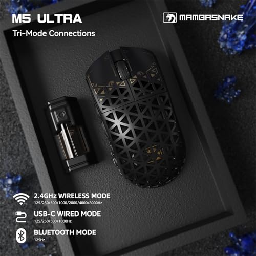 MAMBASNAKE M5 Ultra Carbon Fiber 8KHz Wireless Gaming Mouse,PAW3950MAX Sensor 42K DPI,39g Lightweight Tri-Mode 2.4GHz/BT/Wired Computer Mice,Web Driver Support,for Win/Mac/FPS/MOBA/Esports-Black (A) - Image 2
